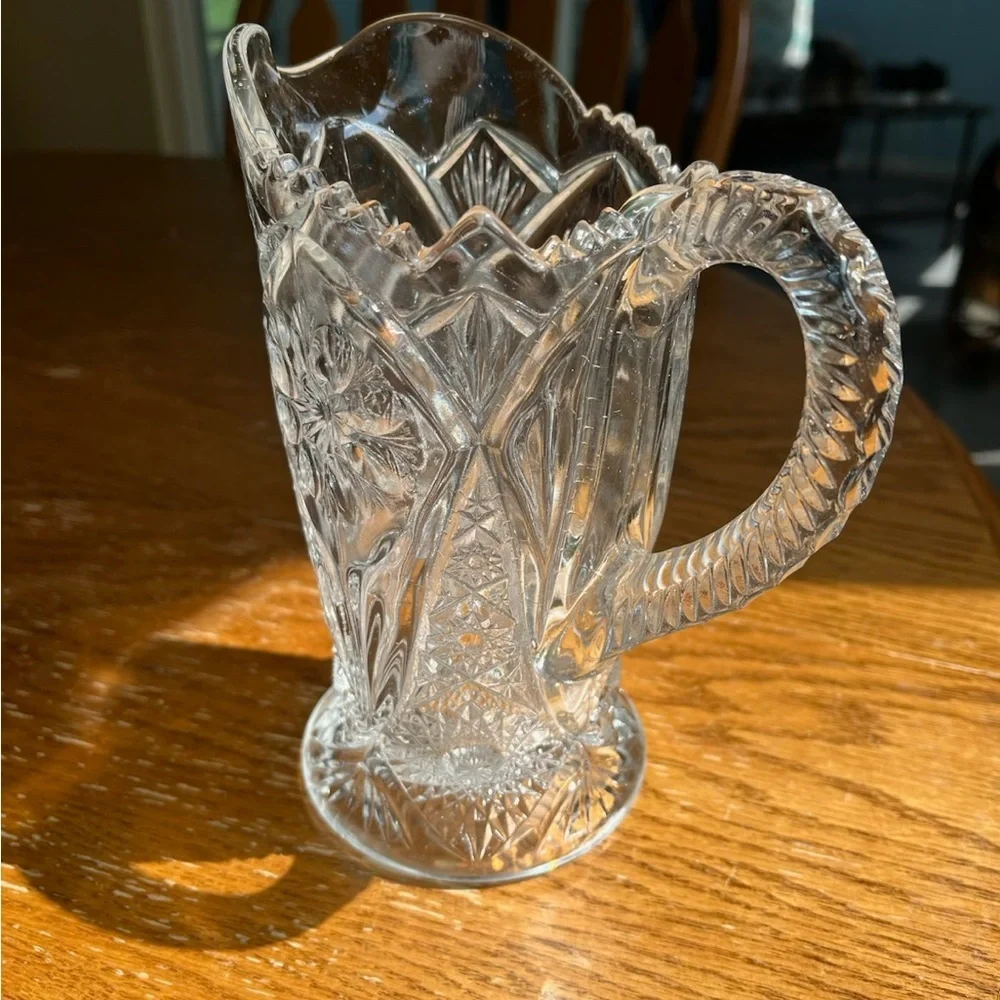 Vintage Imperial Glass Co. Cosmos Clear 7-1/2" Pressed Glass Pitcher - Picture 2 of 2